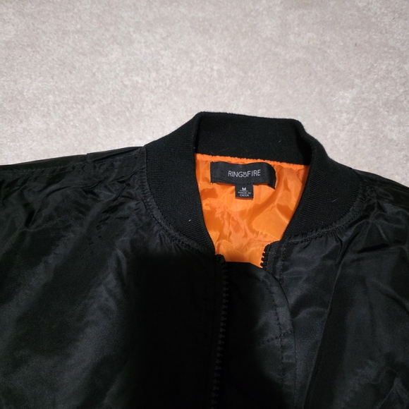 Ring of Fire Black Bomber Jacket with Orange Lining - Picture 5 of 6
